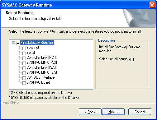 (The following is a dialog box to install the FinsGateway in a 32-bit operating system.