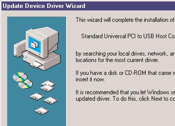 2. Click Next to let Windows 95 search for the updated USB driver from the