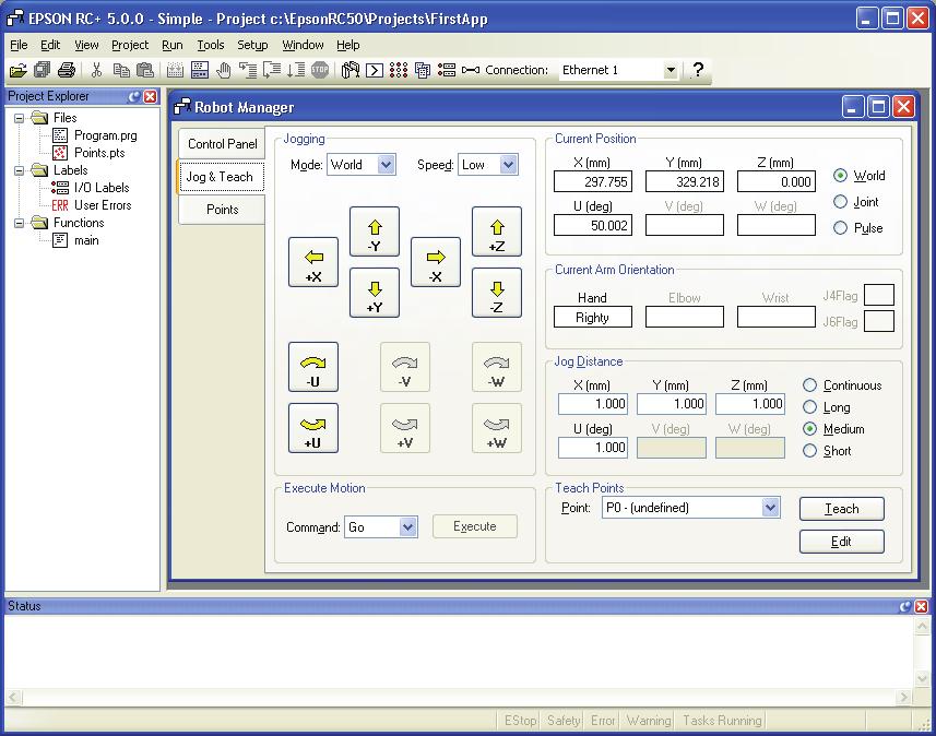 You will see the Robot Manager window with the Control Panel page displayed.