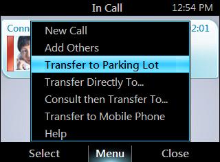 HP 4120 Phone User Guide Transfer a Call Transfer a call to a parking lot Note If your system is set up for it, you can park