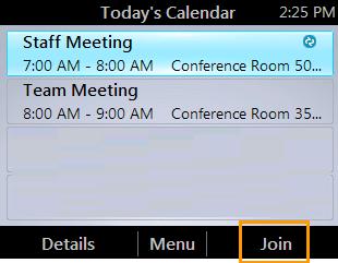 HP 4120 Phone User Guide Access Phone Settings and Help 2. From the Today s Calendar screen, choose the meeting that you want to join, and then press Join.