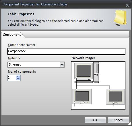 9. Select Cable from the component list and drag and drop this cable into the system configuration window. The cable will be placed on the window. 10. Double-click on the cable.