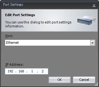 4. Set Ethernet for the port and IP Address, and click OK. Ethernet is now set as the connection port between the Operator Interface and PC.