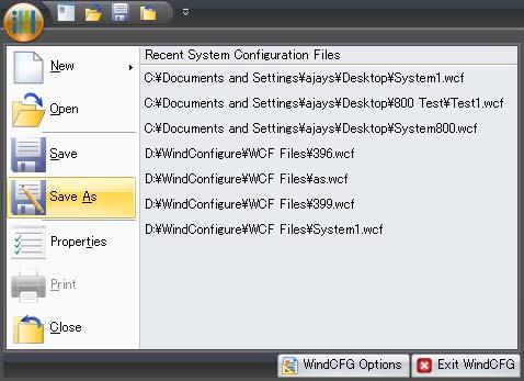 3-4 Saving In this section, the system configuration file you created will be saved in WindCFG. 1. Click Save As.
