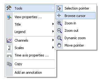 Curves options and Tools The available menus / functions may vary according to the selected part of the displayed graph.