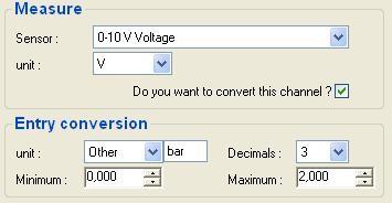 Analog conversion : This function allows the operator to convert values from a current or voltage input (ma, mv or V) to a specific range.