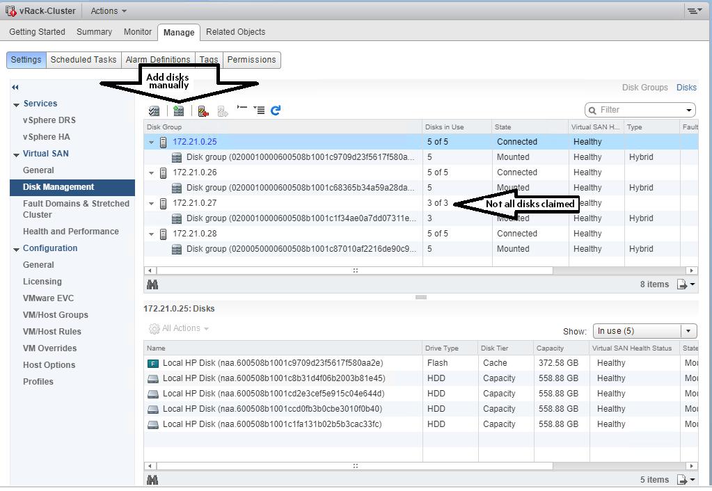 vsan Datastore capacity displayed is 0GB even though devices are present on the P542D Controller" to clean up the vsan Disks. 2.
