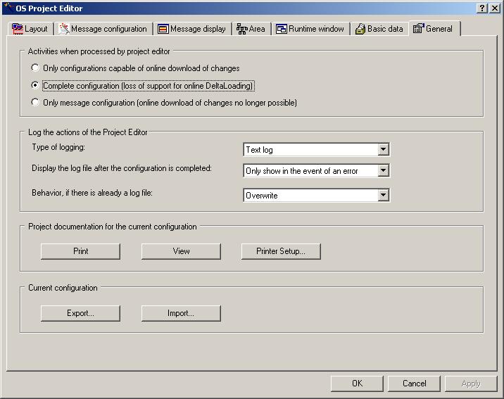 OS Project Editor 2.10 "General" tab 2.10 "General" tab Introduction The "General" tab contains settings for the OS Project Editor.