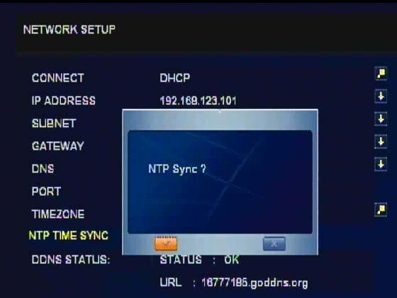 8) NTP TIME SYNC: OFF/ON DVR can synchronize standard time with Time Server using Network Time Protocol.