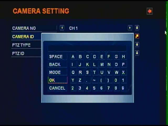 2) CAMERA ID After selecting CAMERA NO first for CAMERA ID changing, CAMERA ID can be changed by imaginary keyboard of below figure. When ENTER button is pressed, below figure will be appeared.