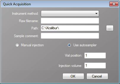Quick Acquisition With the Quick Acquisition feature, you can quickly submit a single sample from any view of the Analysis mode.