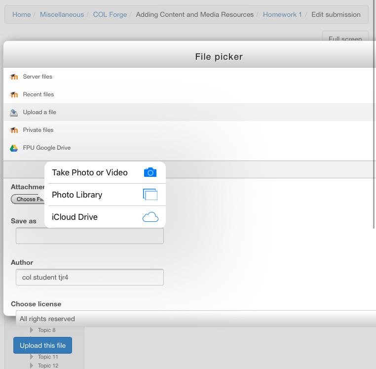 If you choose to upload a file from you Mobile Device you will be given more options to choose from.