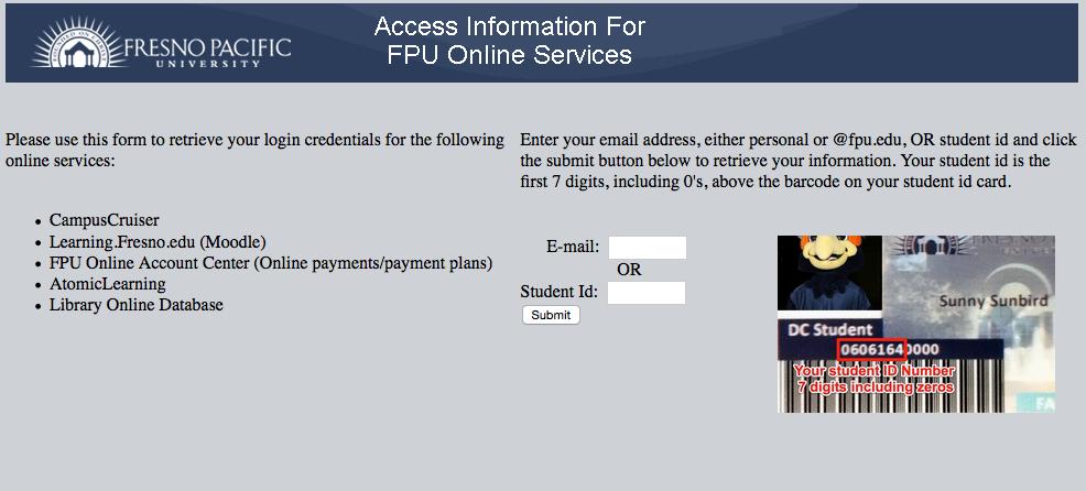 Enter either your E-mail or your student ID, and click