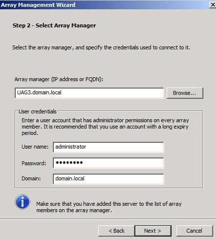 Figure 9: Select array manager The