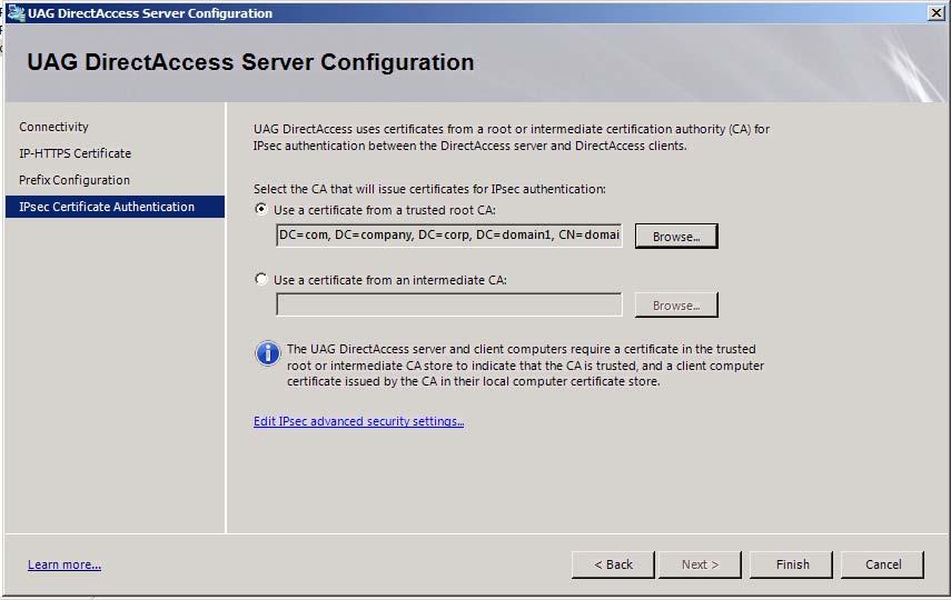 7. Select browse to locate the certificate used to connect the client using ip-https (similar to step