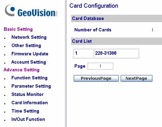 9 Optional Devices 9.3.2.D Card Information In the left menu, click Card Information. This Card Configuration page appears.