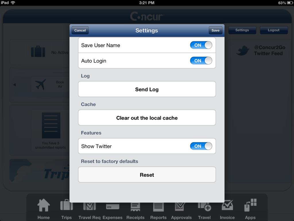 iphone /ipad For the iphone, select from Concur Home - then