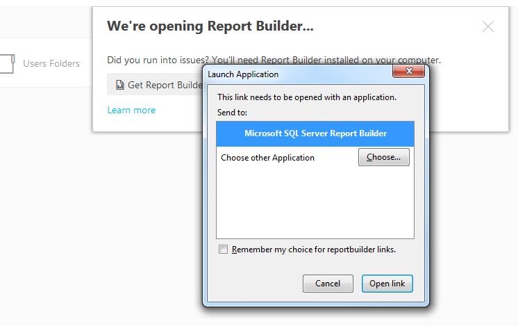 Open in Firefox NOTE If Report Builder has not been installed, close the top dialog box and click Get Report Builder
