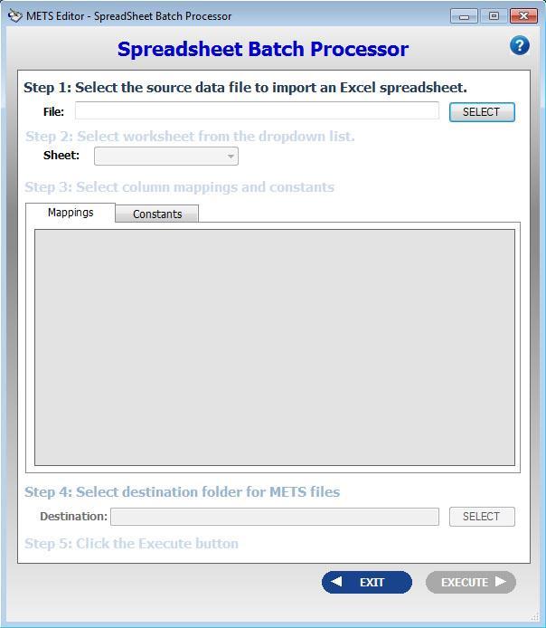 BATCH PROCESSING FROM SPREADSHEET OR CSV FILE OVERVIEW Batch processing allows the data from a spreadsheet or comma-seperated value (CSV) file to create METS files.