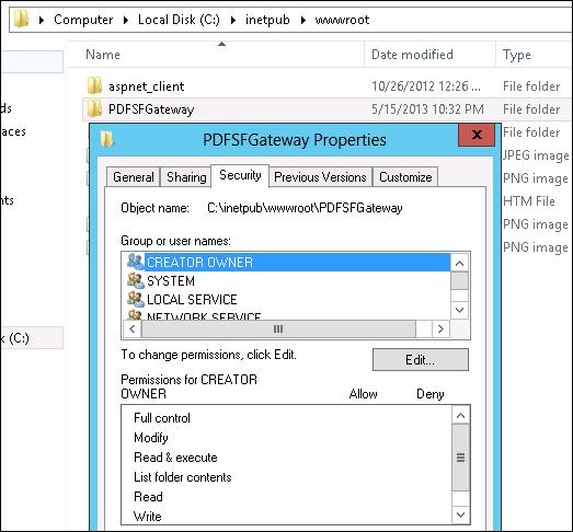 Step 3. Give PDFSF Gateway Account a read access to the directory. 1.