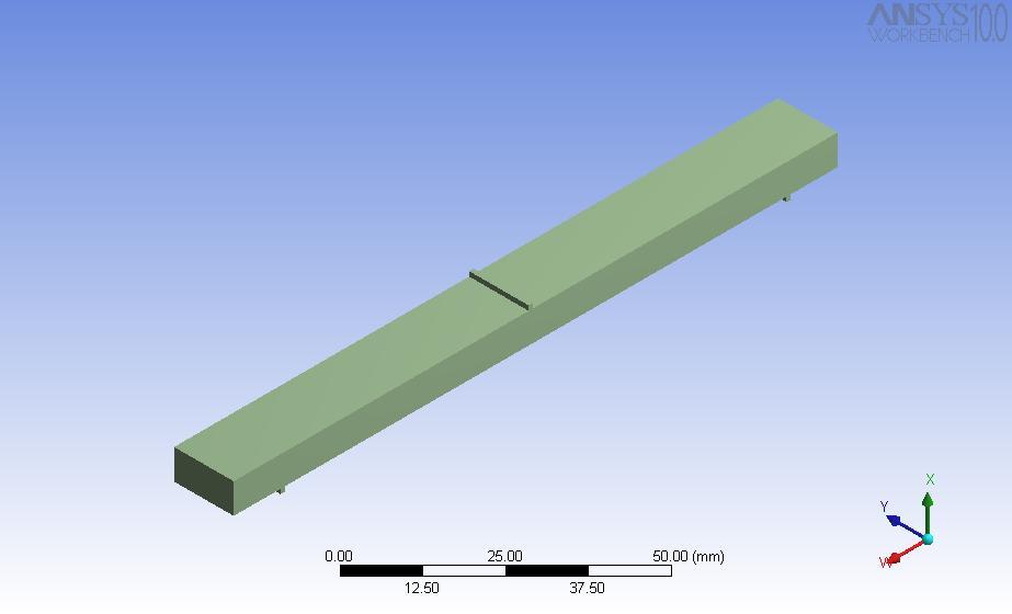 287 Fig. 7.14 Flexure test specimen with indenter and supports (N6+3%) The finite element model is generated using ANSYS 10.0 software.