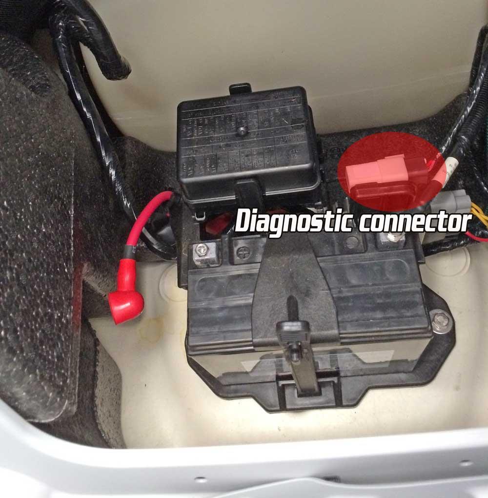 Sea Doo RXP 260 / 300 fuses and diagnostic connector location Open the