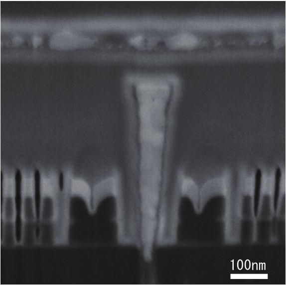 In addition, vertical irradiation by the electron beam improves the horizontal-to-vertical aspect ratio of the resulting images, allowing information on the dimensions of samples to be obtained with