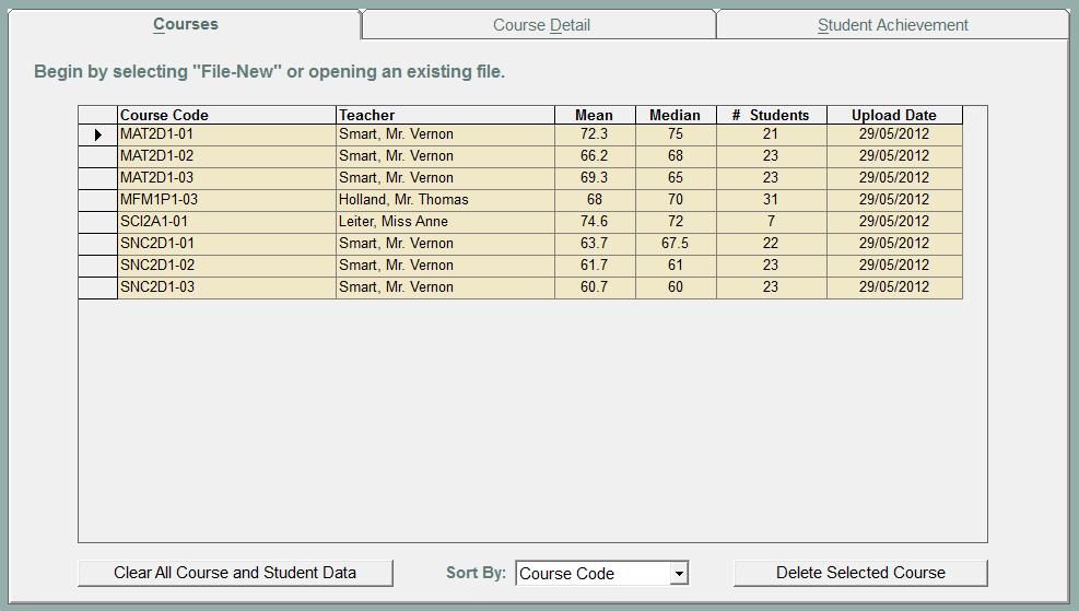 4. Click OK to get the following screen: 5. Sort the class order using the Sort By: drop-down box at the bottom center of the screen. Sort by Teacher to isolate each teacher s classes in a group.