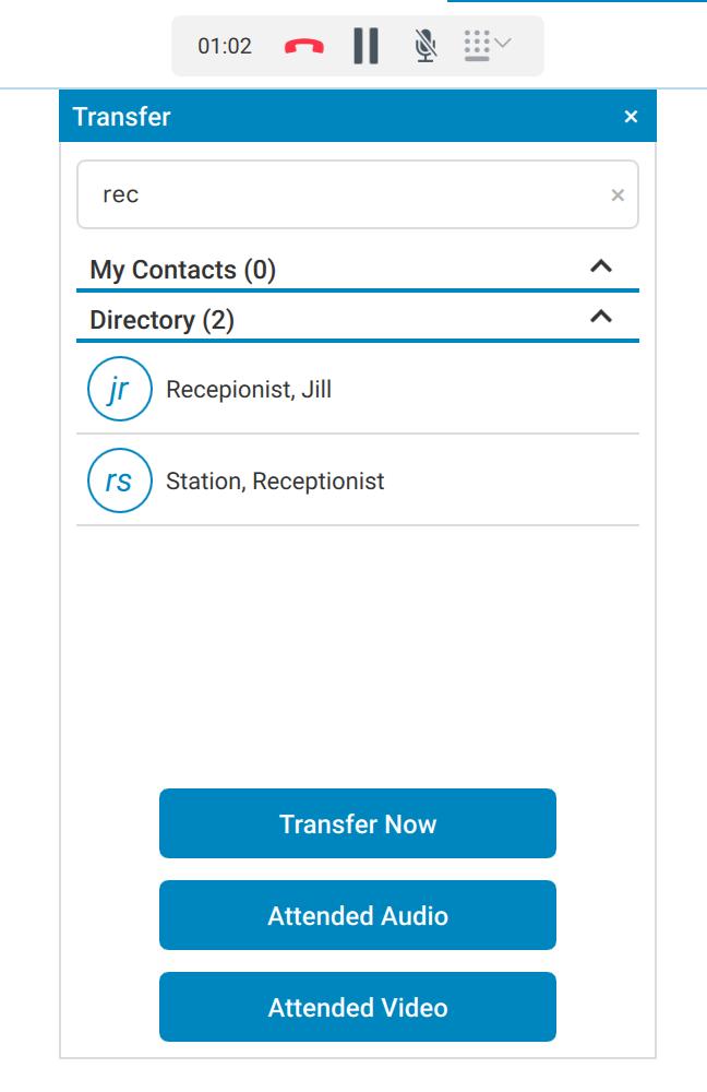 Begin entering part of a number or user to search for in the search box or type a complete number or extension. To Transfer the caller immediately, click Transfer Now.
