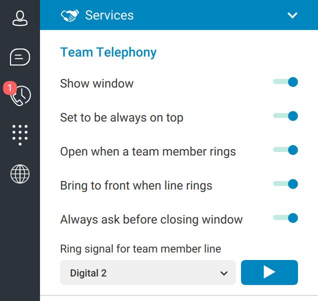 The Team Telephony window will appear automatically the first time you login if you have any Busy Lamps configured on your desk phone.