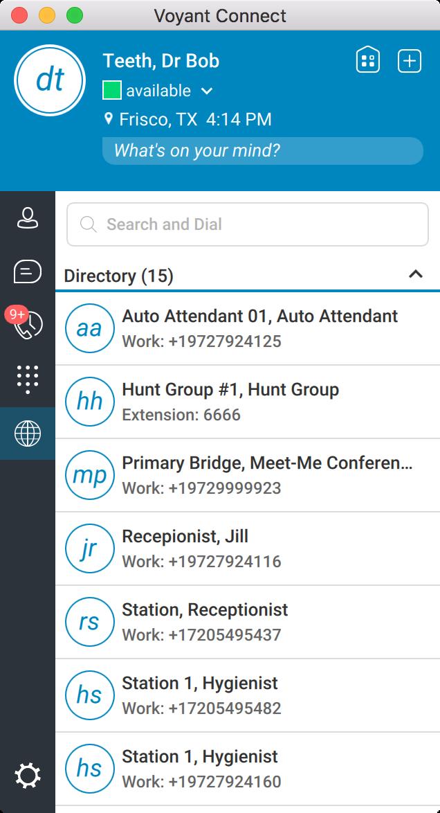To add contacts, click the directory icon on the left side, and the list will change to a directory