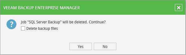 Deleting a Job You can delete the job from configuration and also instruct Enterprise Manager to delete backup files created and stored in the repository by this job. To delete a job: 1.