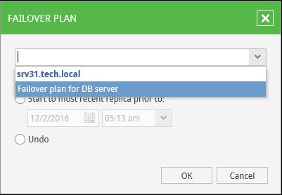 In the Failover plan dialog, select the necessary plan from the list, then specify the starting option you need.