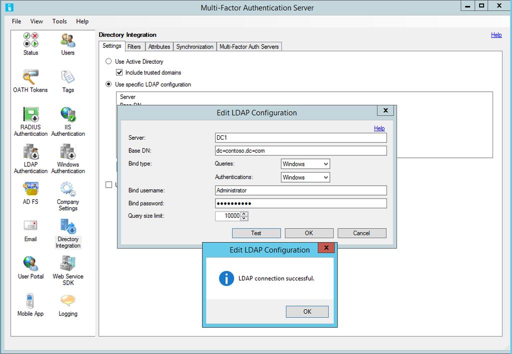 3. Click the Edit button. 4. In the Edit LDAP Configuration dialog box, populate the fields with the information required to connect to the AD domain controller.