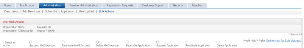 Bulk Load EAG Subscriptions Organization Administrators who want to complete a multiple user or complete actions for multiple users can subscribe users to the EAG service by entering the Remote