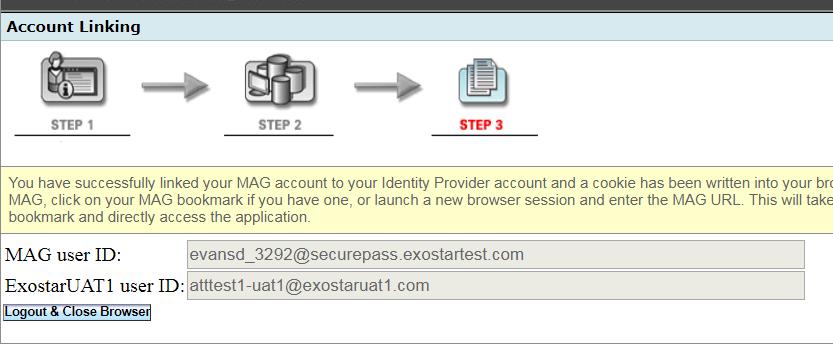 7. After clicking Link Account, your corporate network ID appears. 8. Click Logout and Close Browser to complete the account linking process.