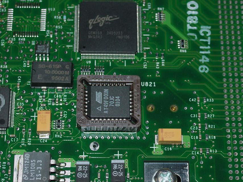 If the SCSI ports on the card are facing to the left, the EMU EEPROM is located towards the bottom right section of the printed circuit board.