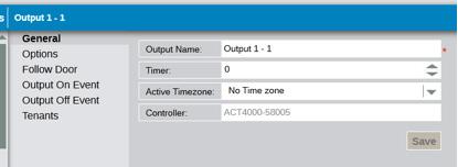 Each output can be assigned an individual name. The Timer value selects how long the relay fires for.