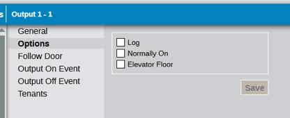 The Options section allows the input to be Logged as it changes state, to be Normally On or to act as an Elevator Floor.