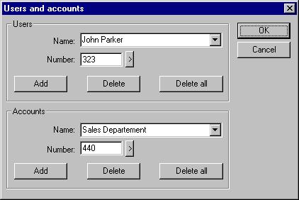 Adding Users and accounts to the list 1 From the Configure menu, choose Users and accounts. The Users and Accounts dialog box appears.