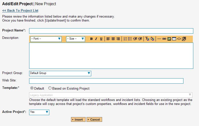 Clicking on either the Select link in the righthand column or the name of the project will change the currently selected project to one clicked, and any project-specific administration tasks will be