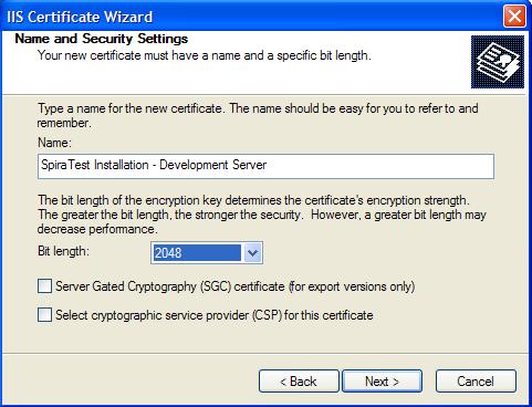 Now, click the button marked Server Certificate, click <Next> and choose the option marked Create a new certificate, and click <Next>.