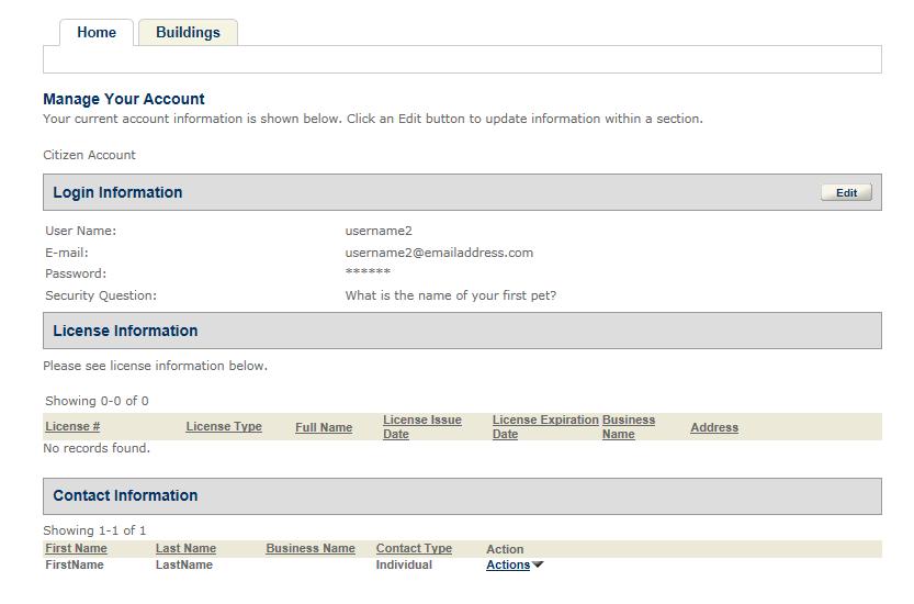 4. Login Information: To change your log in email address, password, and/or security question and answer, click Edit.