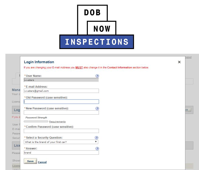 5. Modify your Login Information. All required fields must have a value. Click Save.