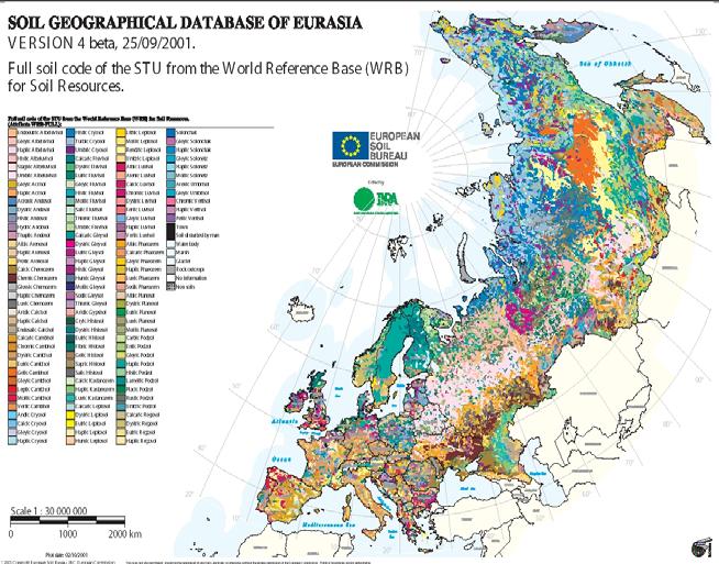 Maps: Archive derived from the ESDB Collection of maps representing 73 attributes of the Soil Database Based on the ESDB geometrical and attribute datasets, a number of maps have been created which