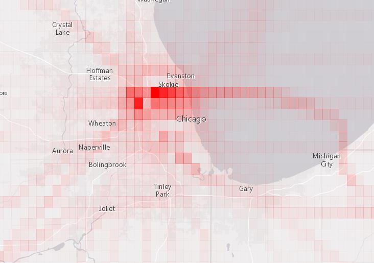 Visualization map or feature services: geohash aggregation response Map & feature services can query a dataset in the spatiotemporal big data store with results aggregated on-the-fly.
