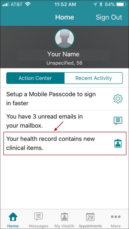 Tap on this item to view the My Health screen where you can access your data. For complete instructions on how to use the app, visit UHhospitals.org/FMHMobileApp.