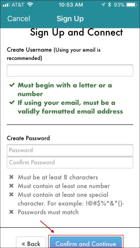 The email you entered on a previous screen automatically fills in as your username.