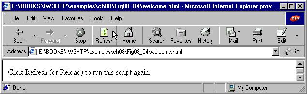 alert( "Welcome to\njavascript\nprogramming!" ); 10 </SCRIPT> 11 12 </HEAD> 13 14 <BODY> 15 <P>Click Refresh (or Reload) to run this script again.