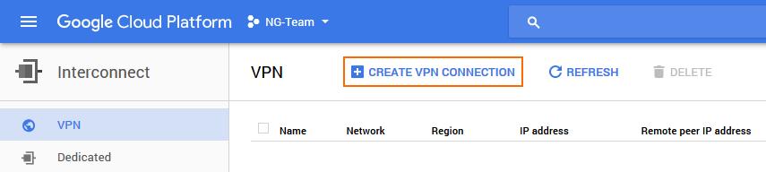 Click Create. Step Create a Google VPN Go to https://console.cloud.google.com. Click the hamburger menu in the upper-left corner. In the Networking section, click Interconnect.
